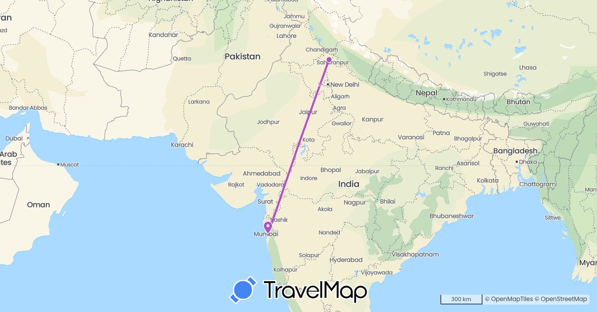 TravelMap itinerary: driving, train in India (Asia)